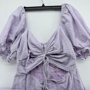 Charlie Holiday Lilac Puff Sleeve Cutout Ruched Midi Dress Purple Size 8